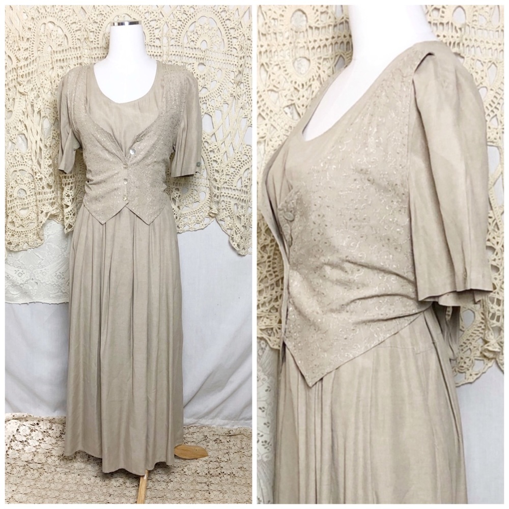 VNTG | tan midi dress vest